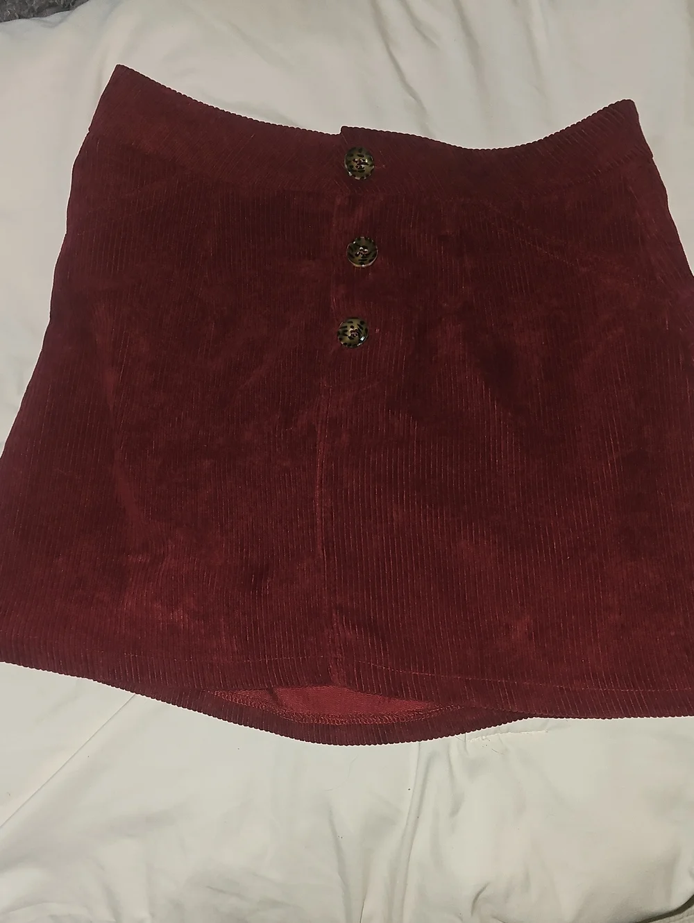 SHEIN Burgundy Corduroy Button-Front Mini Skirt